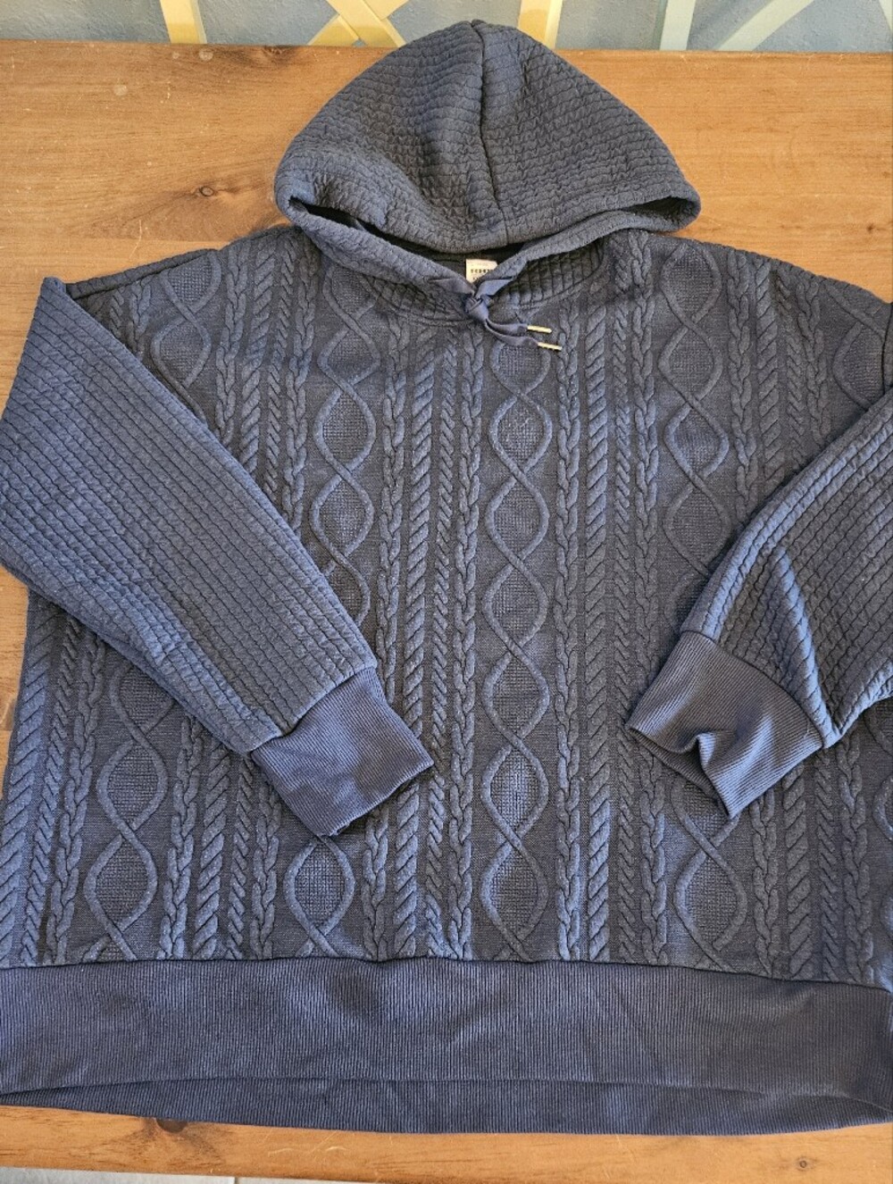 RBX Womens Cable Knit Look Hoodie Sweatshirt Blue XXL - Picture 3 of 9